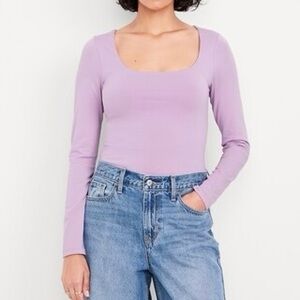 Old Navy Purple Wisteria Fitted Double-Layer Scoop-Neck Long Sleeve Top Size M